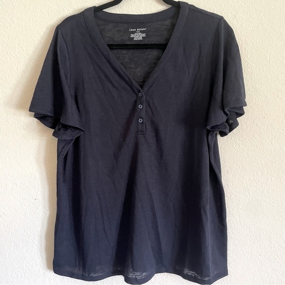 Lane Bryant woman's navy top size 1X 14/16 short flare sleeve soft demure casual - Picture 1 of 10